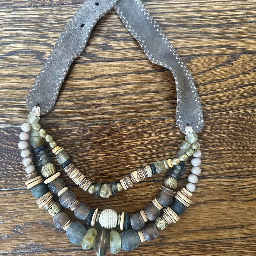 Twine & Twig Amber and Blue Beaded Necklace